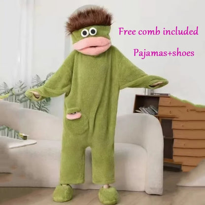 Cartoon Pajamas Autumn Winter Couple Set Wacky Bodysuit Have Hair Big Mouth Monster Hooded Homewear Girl Cute Keep Warm Pajamas