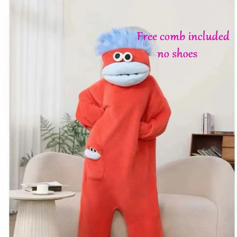 Cartoon Pajamas Autumn Winter Couple Set Wacky Bodysuit Have Hair Big Mouth Monster Hooded Homewear Girl Cute Keep Warm Pajamas