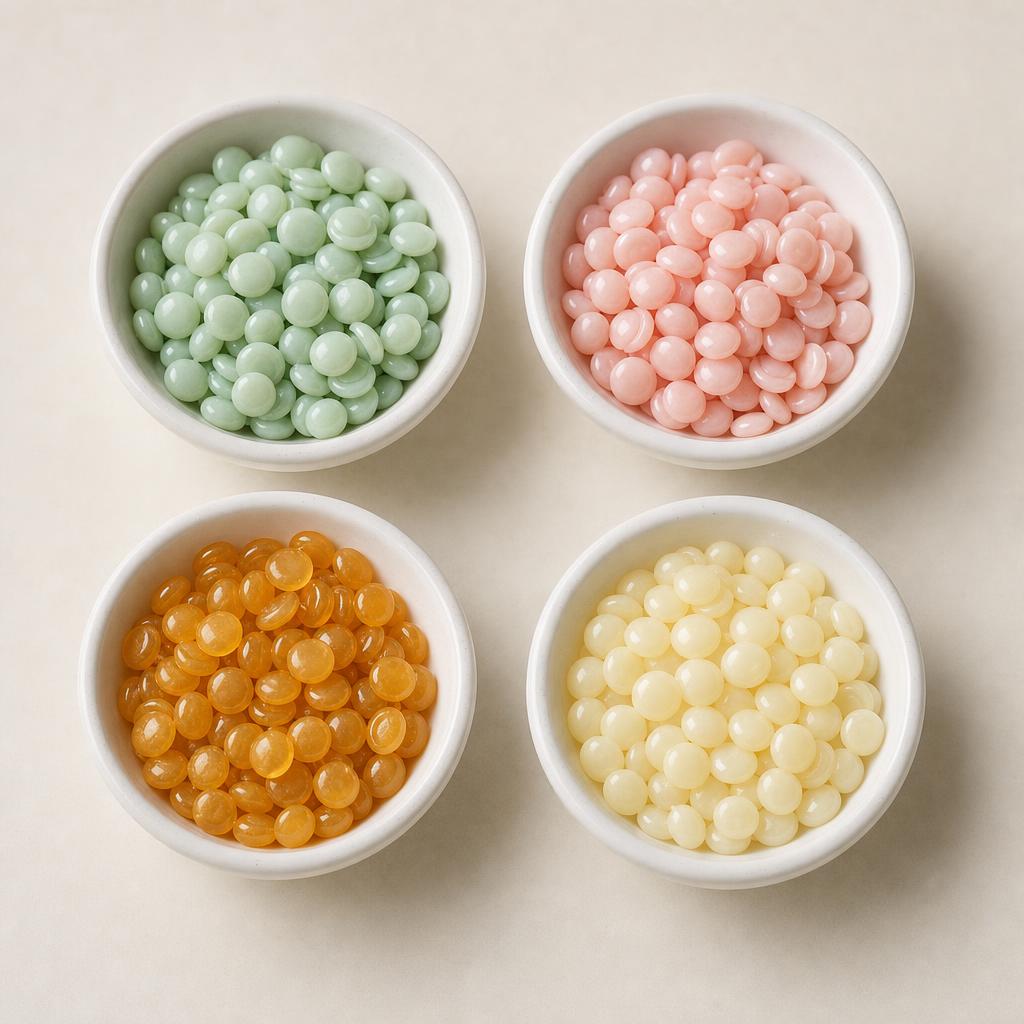 Perlas de cera de cuatro aromas: aloe, rosa, miel y manzanilla