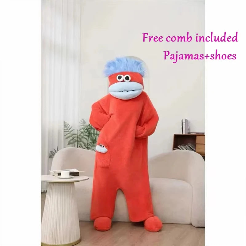 Cartoon Pajamas Autumn Winter Couple Set Wacky Bodysuit Have Hair Big Mouth Monster Hooded Homewear Girl Cute Keep Warm Pajamas