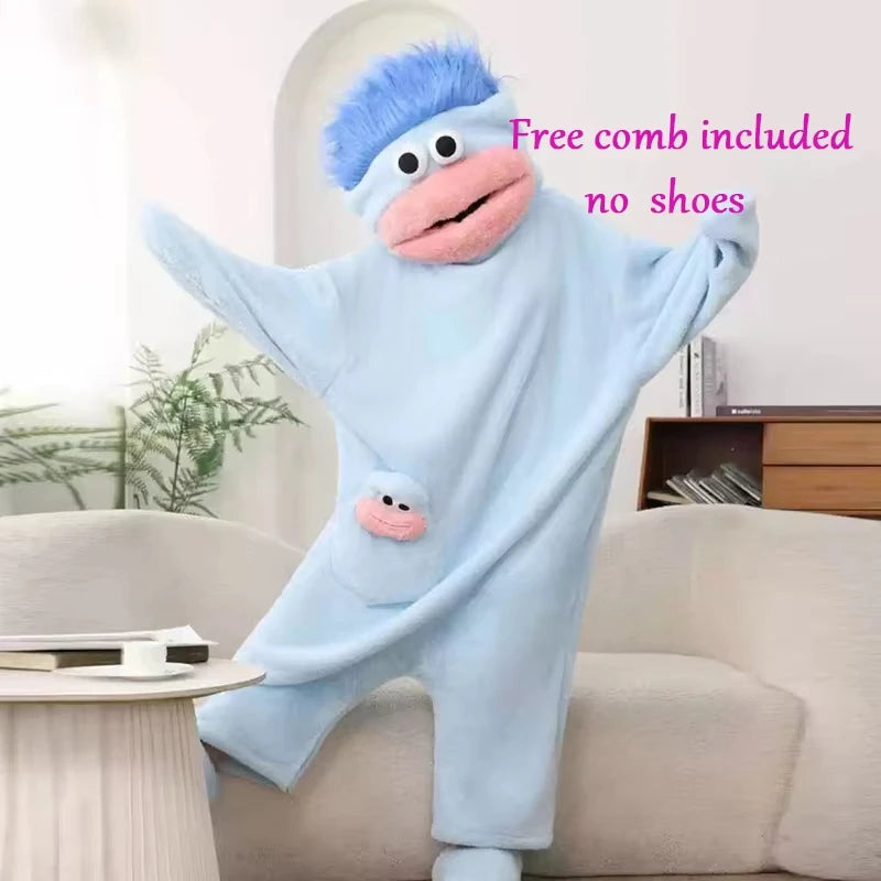Cartoon Pajamas Autumn Winter Couple Set Wacky Bodysuit Have Hair Big Mouth Monster Hooded Homewear Girl Cute Keep Warm Pajamas
